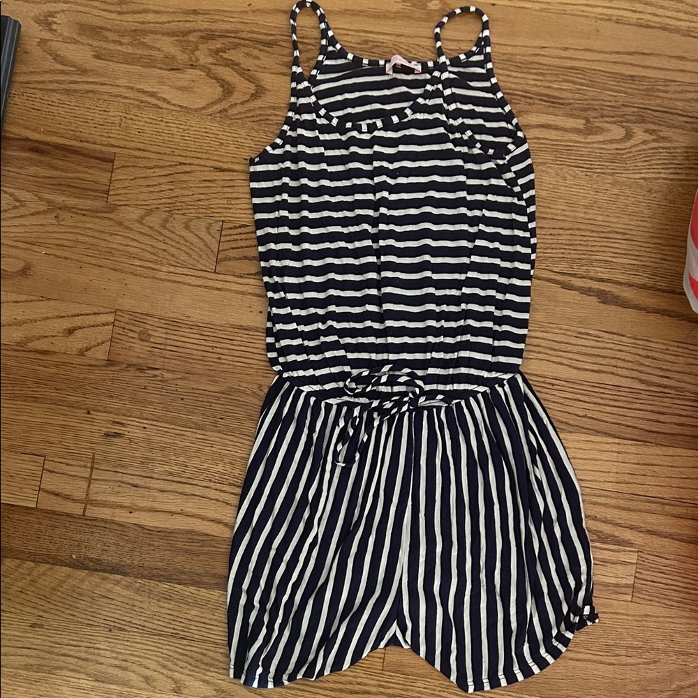 Pink Lily Navy and White Striped Romper